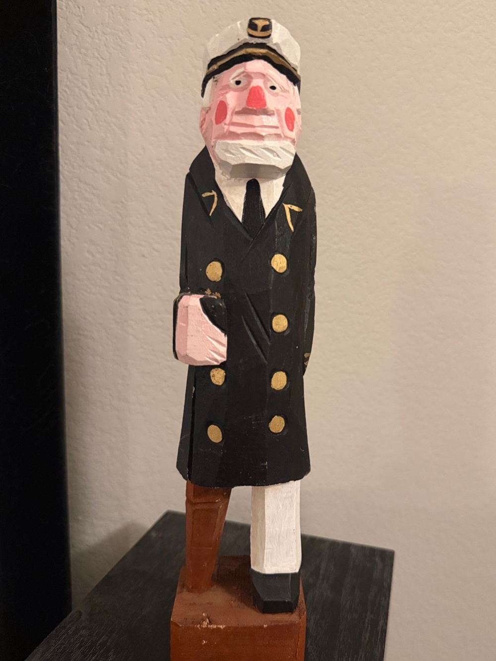 Hand-Carved Nautical Captain Figurine - Black Coat